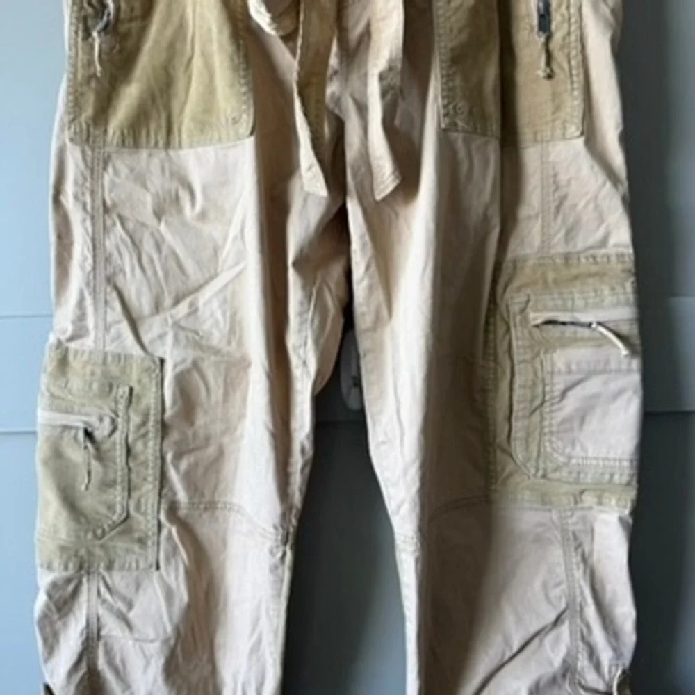 Abercrombie Fitch Cargo Pants Women L Tan Patchwork Corduroy Utility Belted - Picture 3 of 16